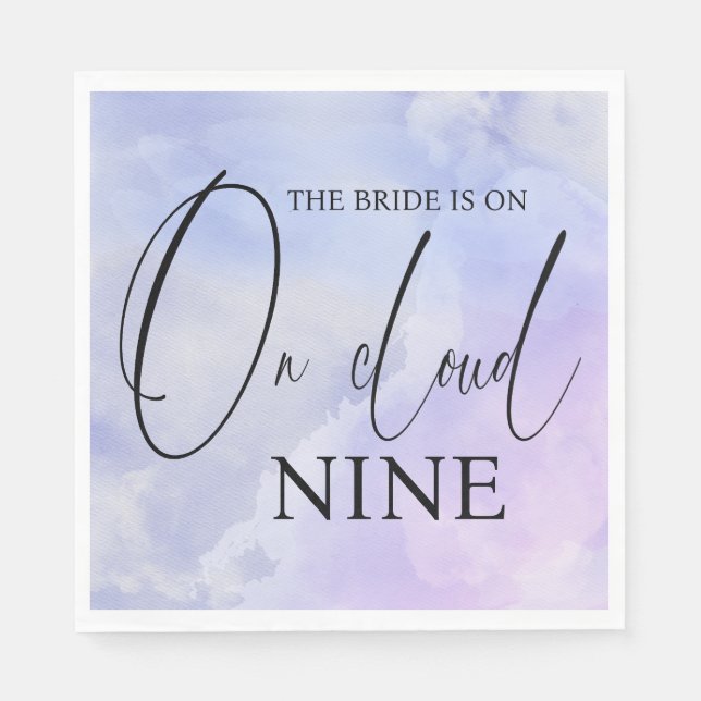 On Cloud Nine 9 Calligraphy Blue Bridal Shower Napkin (Front)