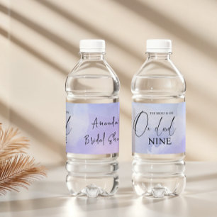 On Cloud Nine 9 Calligraphy Blue Bridal Shower Water Bottle Label