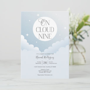 On Cloud Nine Blue Grey Sky Baby Shower Invitation