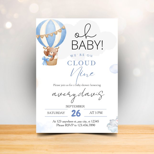 On Cloud Nine Modern Blue Baby Boy Shower  Invitation (Creator Uploaded)