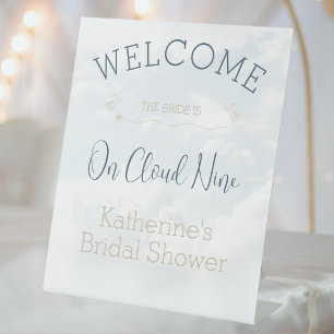 On Cloud Nine Modern Elegant Bridal Shower Welcome Pedestal Sign
