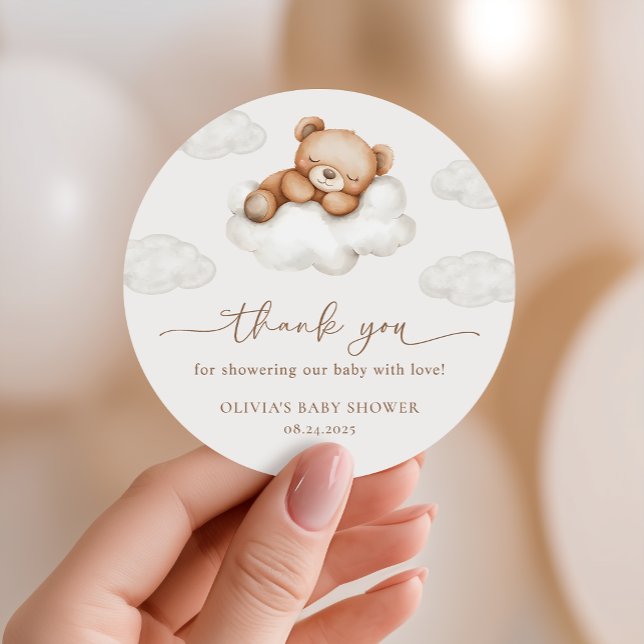 On Cloud Nine Neutral Teddy Bear Baby Shower Favou Classic Round Sticker (Creator Uploaded)