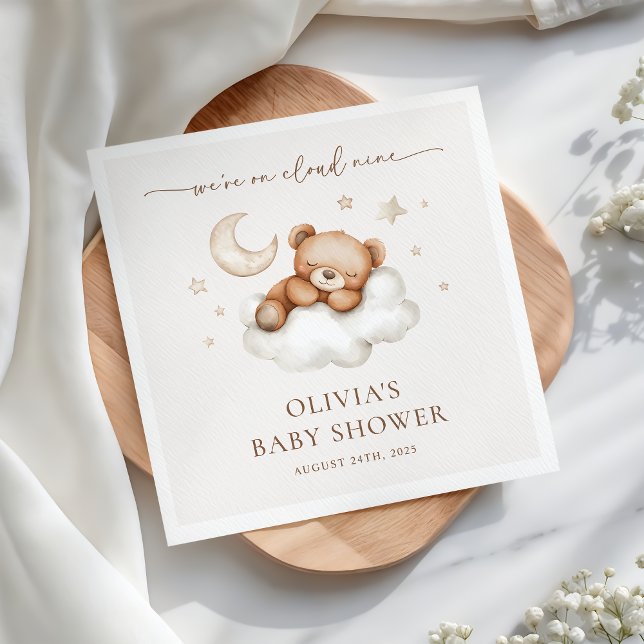 On Cloud Nine Neutral Teddy Bear Baby Shower  Napkin (Creator Uploaded)