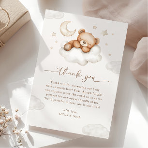 On Cloud Nine Neutral Teddy Bear Baby Shower Thank You Card