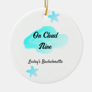 On Cloud nine pastel blue clouds star bachelorett Ceramic Tree Decoration