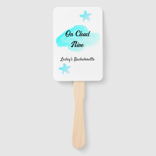 On Cloud nine pastel blue clouds star bachelorett Hand Fan (Front)