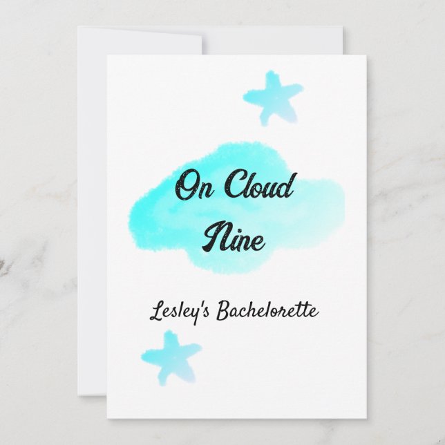 On Cloud nine pastel blue clouds star bachelorett Invitation (Front)