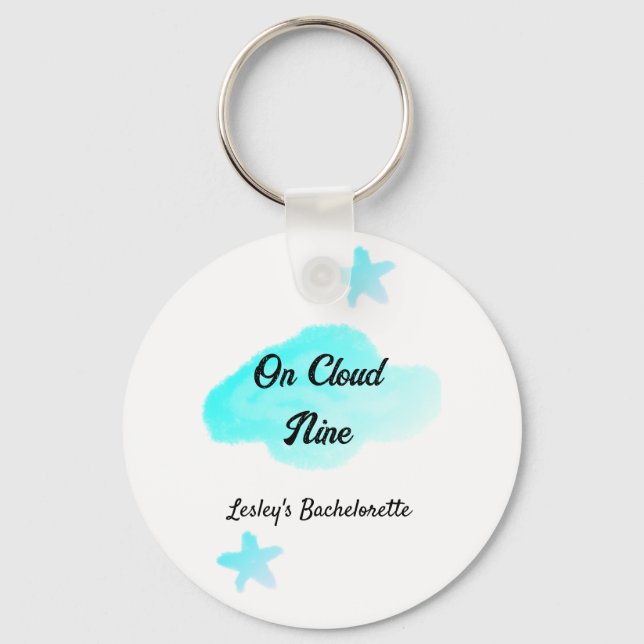 On Cloud nine pastel blue clouds star bachelorett Key Ring (Front)