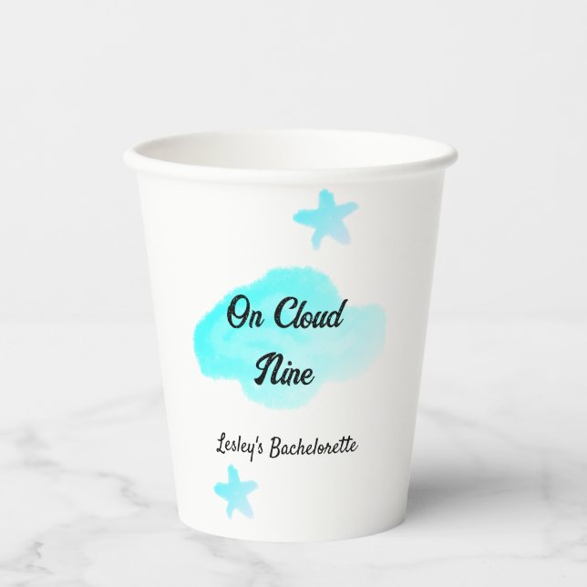 On Cloud nine pastel blue clouds star bachelorett Paper Cups (Front)