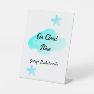 On Cloud nine pastel blue clouds star bachelorett Pedestal Sign
