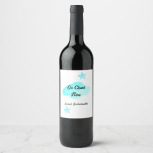 On Cloud nine pastel blue clouds star bachelorett Wine Label