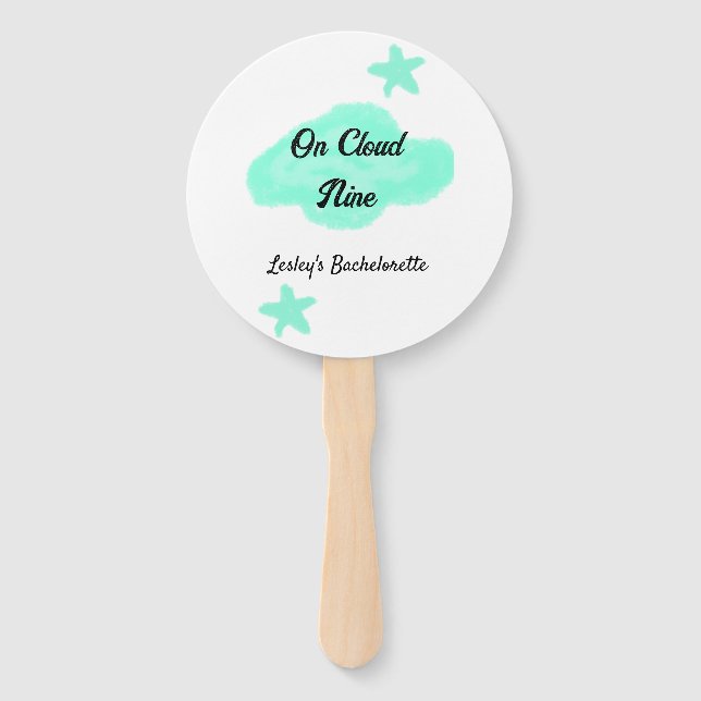 On Cloud nine pastel green clouds star bachelorett Hand Fan (Front)