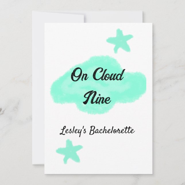 On Cloud nine pastel green clouds star bachelorett Invitation (Front)
