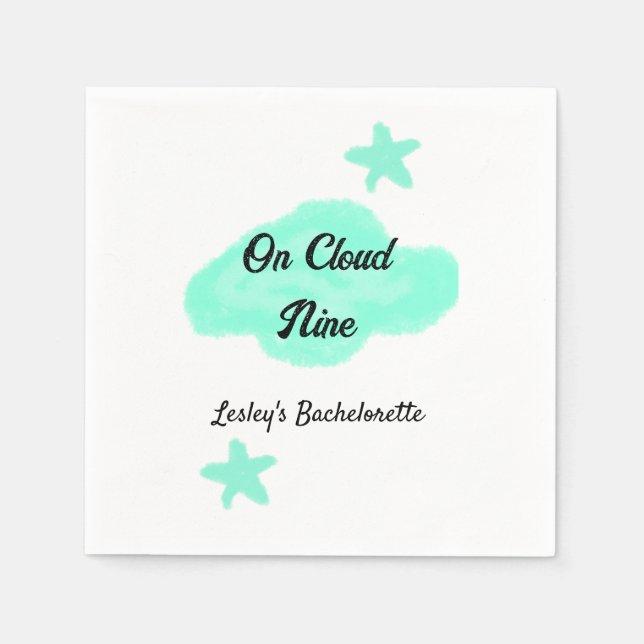 On Cloud nine pastel green clouds star bachelorett Napkin (Front)
