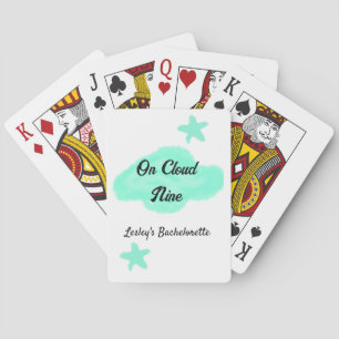 On Cloud nine pastel green clouds star bachelorett Playing Cards