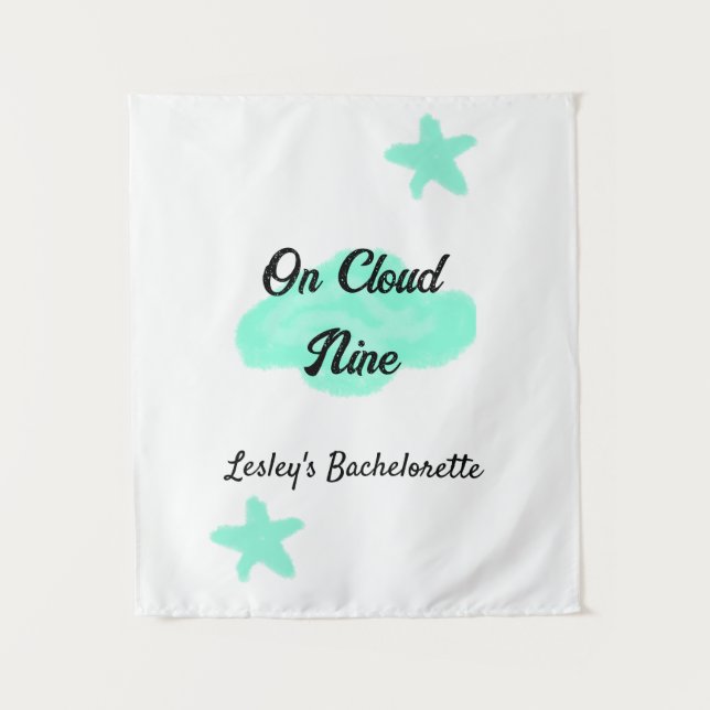 On Cloud nine pastel green clouds star bachelorett Tapestry (Front)