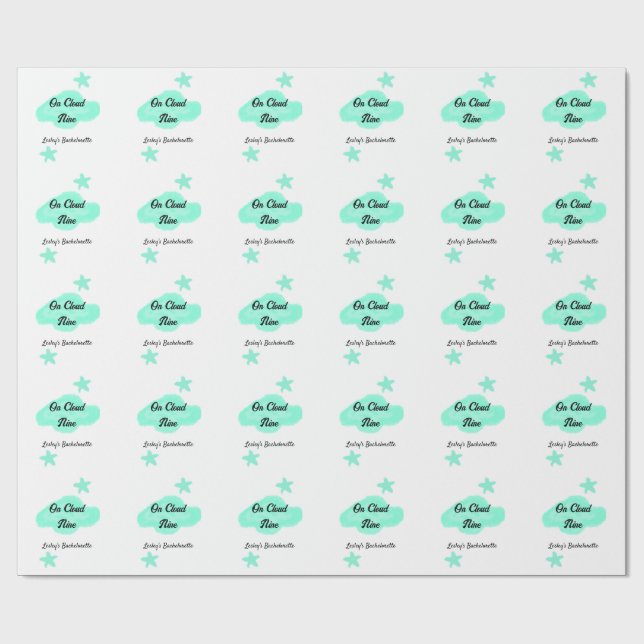 On Cloud nine pastel green clouds star bachelorett Wrapping Paper (Flat)