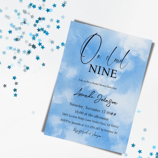 On Cloud Nine Watercolor Blue Bridal Shower Invitation (Creator Uploaded)