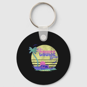 On Cruise Time Coconut Tree Vacation Sunset Boat F Key Ring