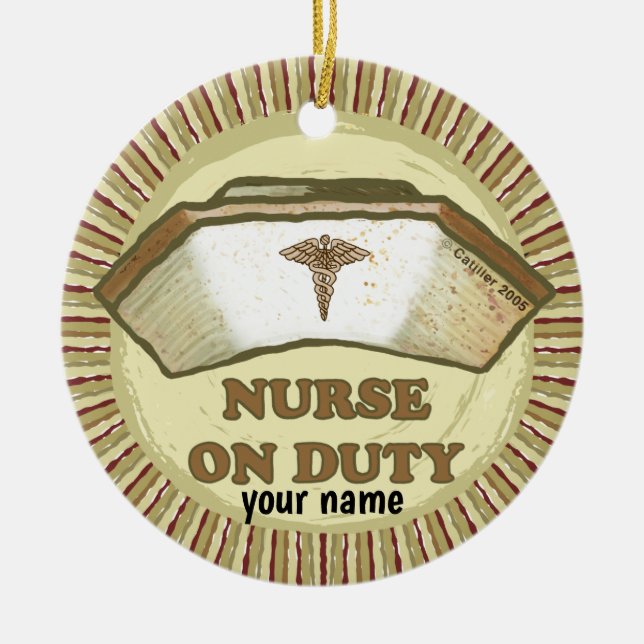 On duty nurse  ceramic tree decoration (Front)