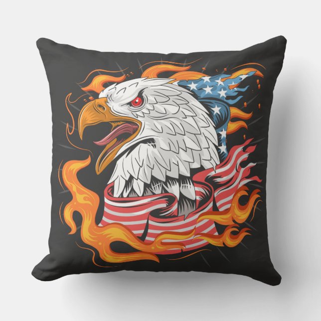 On Fire American Eagle with Black back  Cushion (Front)