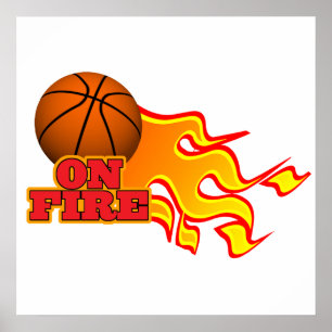on fire basketball poster