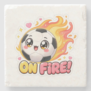 On Fire Soccer Ball Stone Coaster