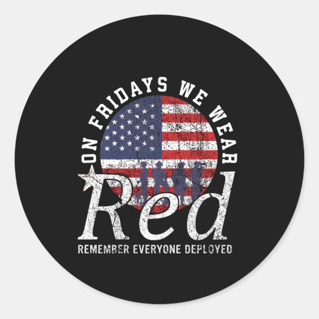 On Fridays We Wear Red Friday American Flag Milita Classic Round Sticker (Front)
