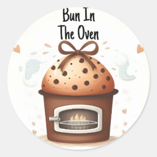 On Fun Retro Boho Cake Bun In The Oven Baby Shower Classic Round Sticker