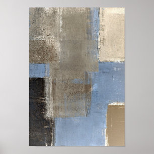 'On Going' Blue and Beige Abstract Art Poster