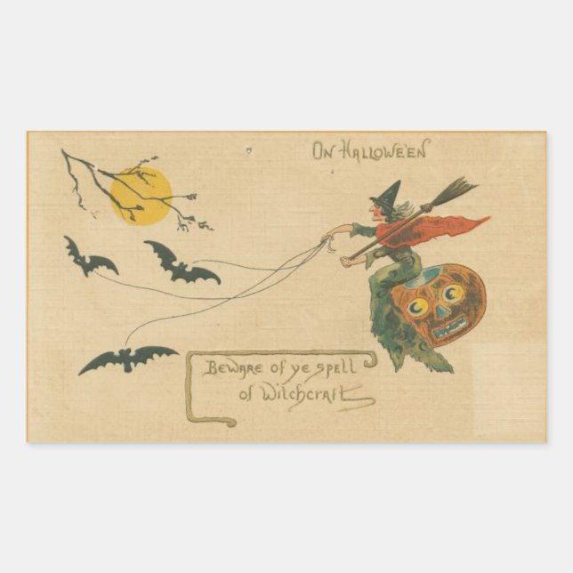 On Halloween Beware of Witchcraft Vintage Rectangular Sticker (Front)