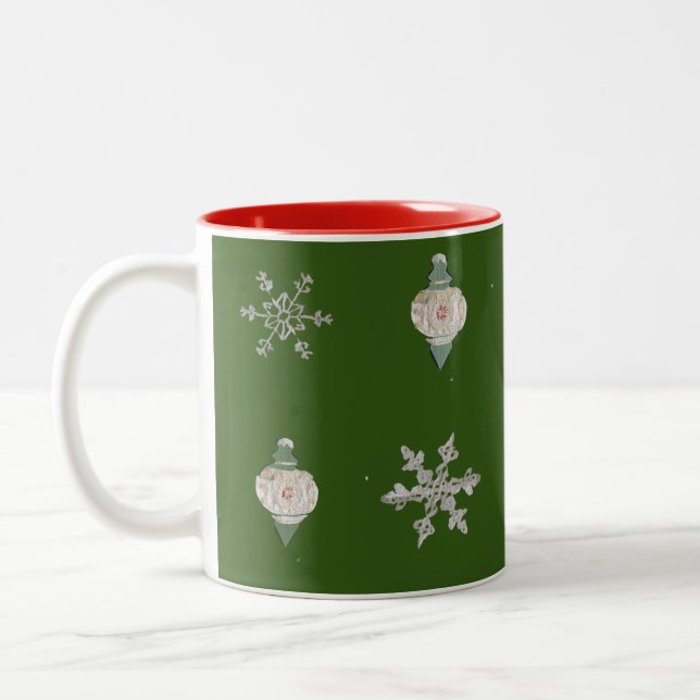 On Ice Green Snowflake Christmas Ornament Mug (Left)