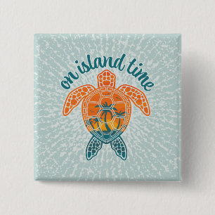 On Island Time Tropical Sunset Sea Turtle Design 15 Cm Square Badge