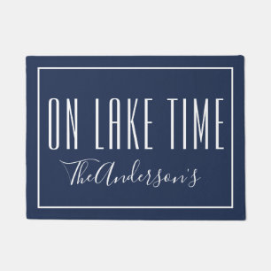 On Lake Time Personalised Blue White Doormat