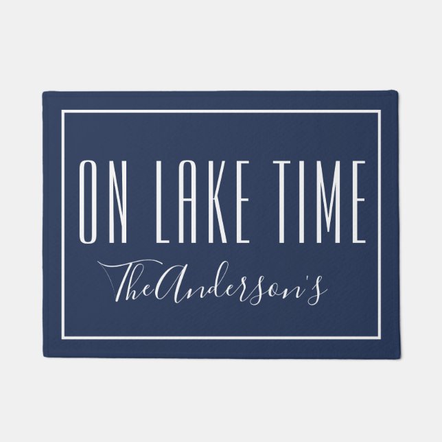On Lake Time Personalised Blue White Doormat (Front)