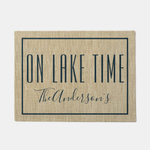 On Lake Time Personalised Burlap Look Doormat