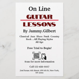 On Line Guitar Lessons Flyer Double-sided printing