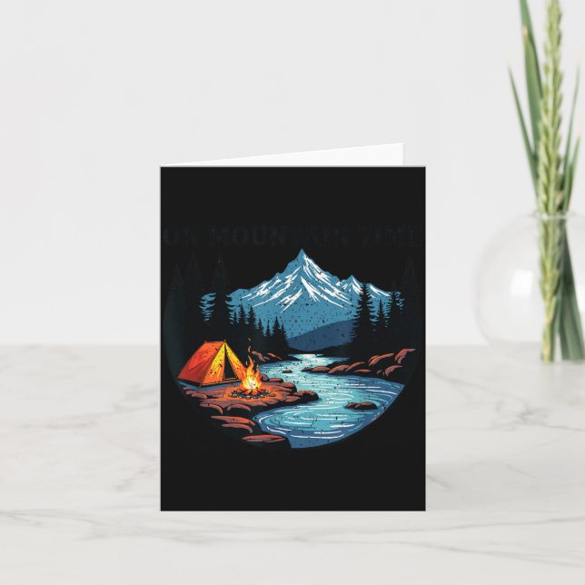 On Mountain Time Distressed Nature Camping Hiking Card (Front)