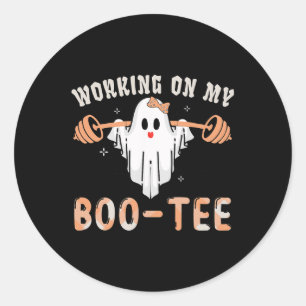 On My Bootee Ghost Boo Gym Spooky Funny Halloween Classic Round Sticker