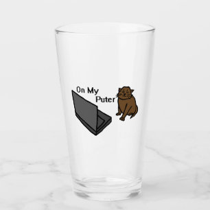 On My Puter Funny Computer Brown Cat Meme Glass