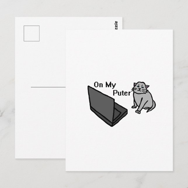 On My Puter Funny Computer Gray Cat Meme Postcard (Front/Back)