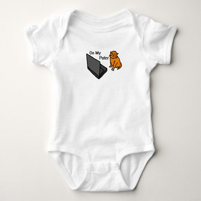 On My Puter Funny Computer Orange Cat Meme Baby Bodysuit (Front)