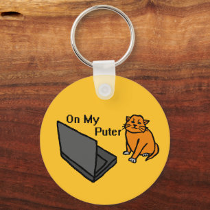 On My Puter Funny Computer Orange Cat Meme Key Ring