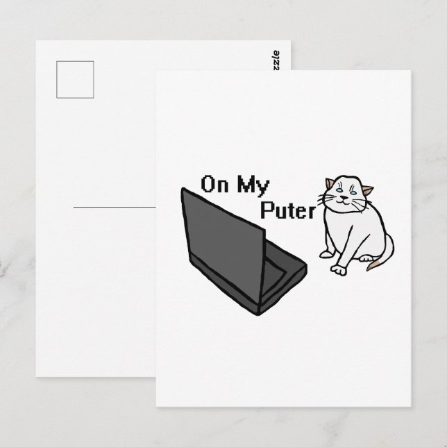 On My Puter Funny Computer White Cat Meme Postcard (Front/Back)