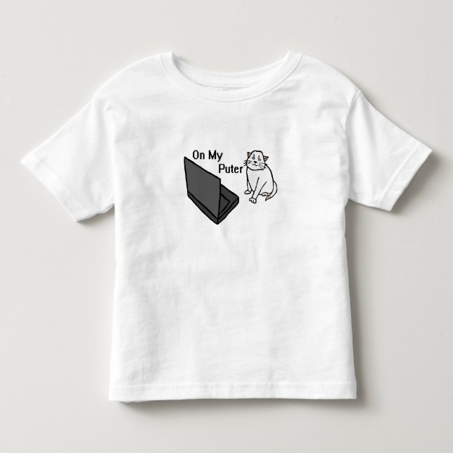 On My Puter Funny Computer White Cat Meme Toddler T-Shirt (Front)