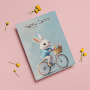 On My Way!   Cute Bunny Bicycle Easter Card