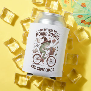 On My Way To Hoard Books And Cause Chos Frog Funny Can Cooler