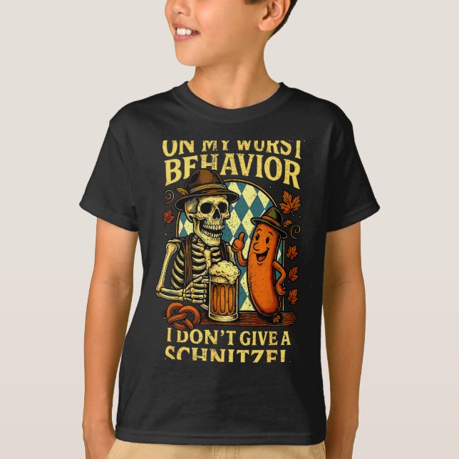 On My Wurst Behavior Funny Skeleton And Dog  T-Shirt (Front)