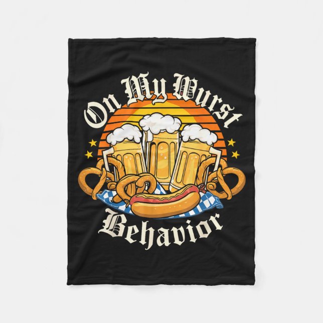 On My Wurst Behavior Retro Groovy Beer  Fleece Blanket (Front)