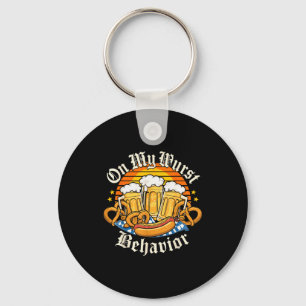 On My Wurst Behavior Retro Groovy Beer  Key Ring
